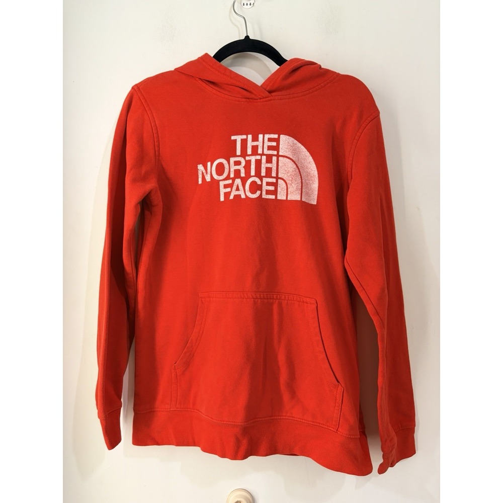 The North Face Hoodie Red Logo Pullover Sweatshirt Men's Small Fleece Hooded